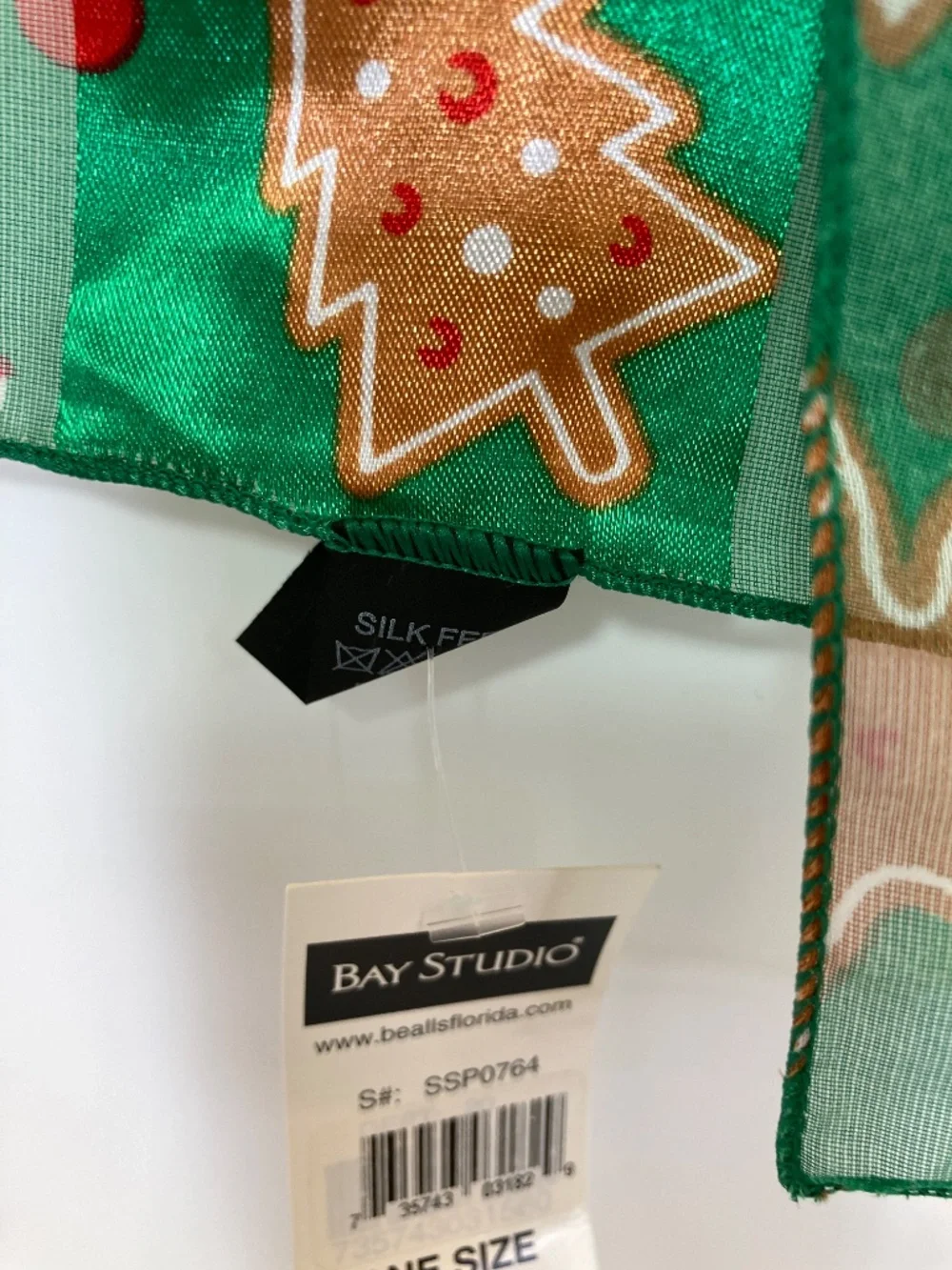 Christmas Scarf Green Silk Feel Gingerbread All Over Print NWT Bay Studio